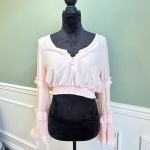 Light Pink Ruffle Sleeve Cropped Blouse